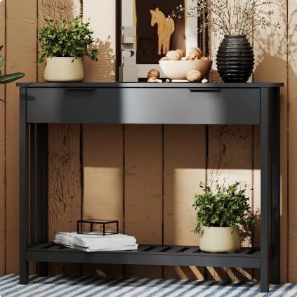 Black Slim Storage Console Entryway Table