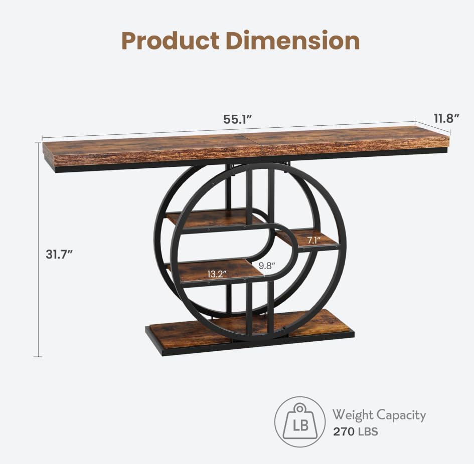 Industrial Entry Table Storage Metal Frame Console
