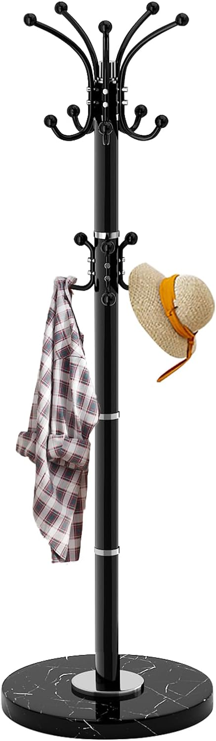 Black 360° Rotating 16-Hook Coat Rack