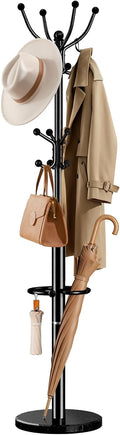 Black 16-Hook Coat Rack With Umbrella Holder
