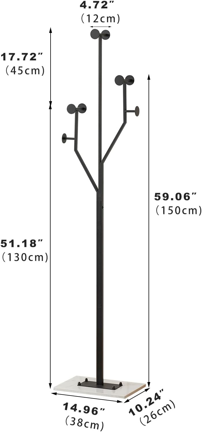 Black Tree Metal Marble Coat Rack Stand