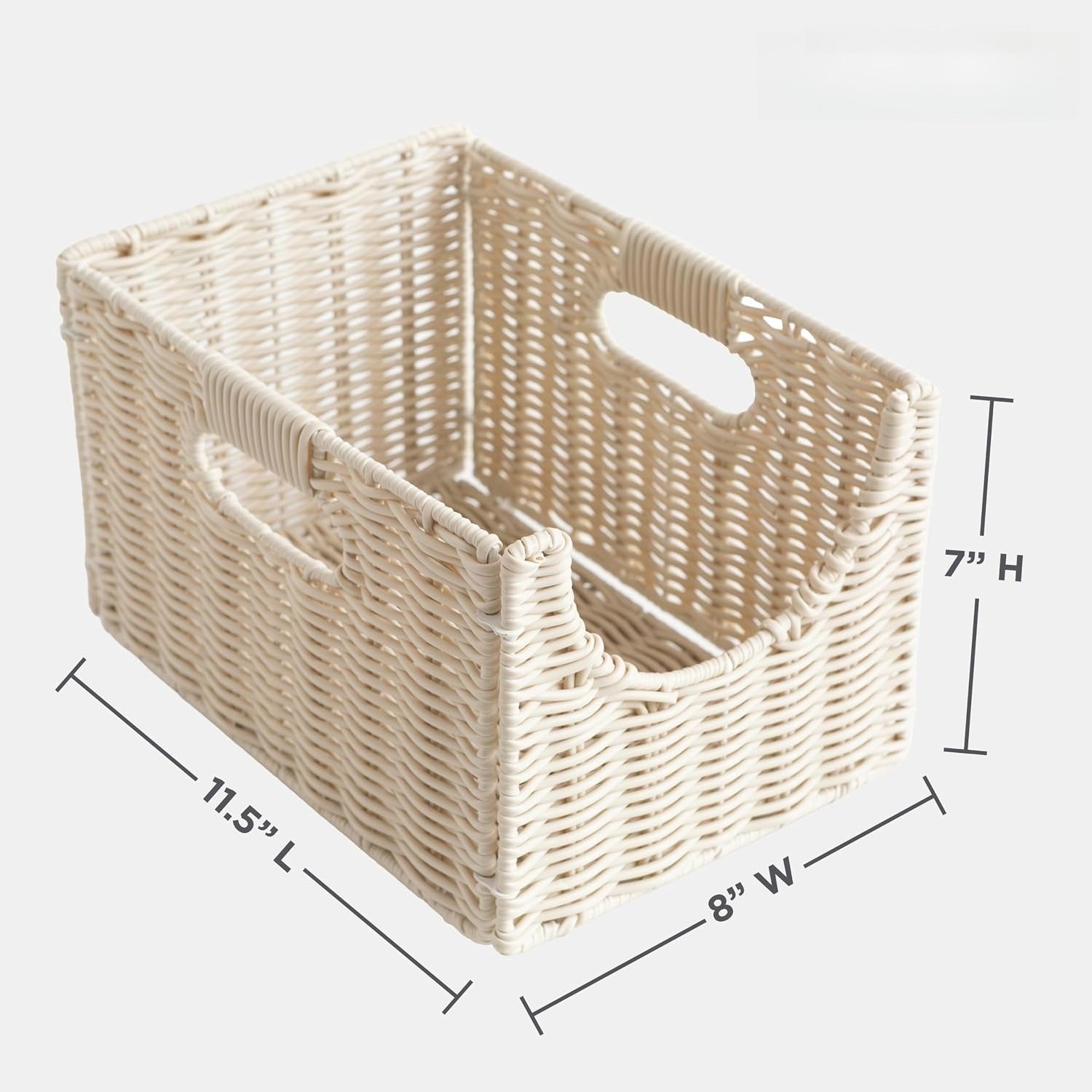 Woven Storage Baskets Stackable Collapsible Handles Resin Rattan