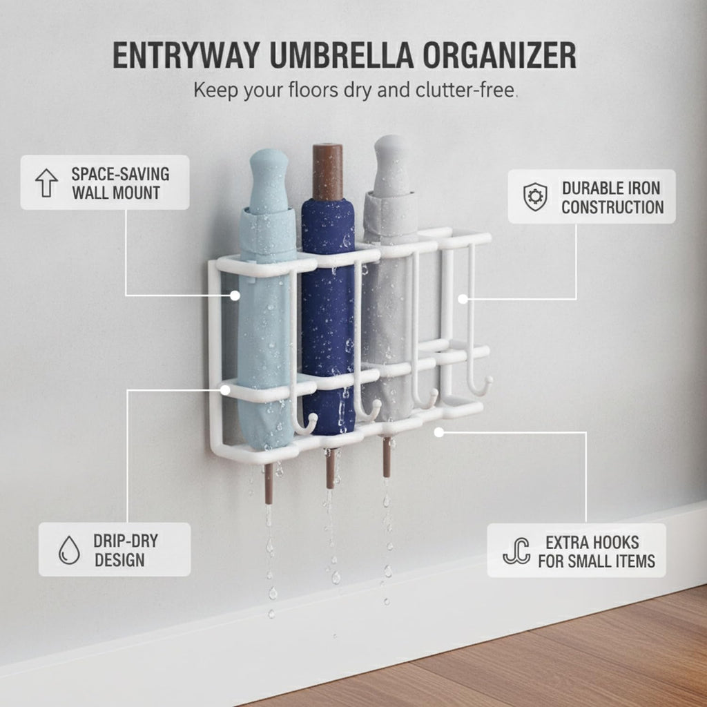 White Iron Wall Umbrella Drying Rack