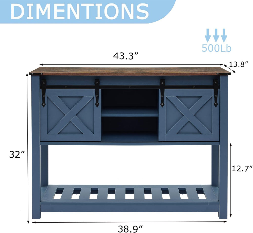 Navy Blue Farmhouse Console Entryway Storage Table