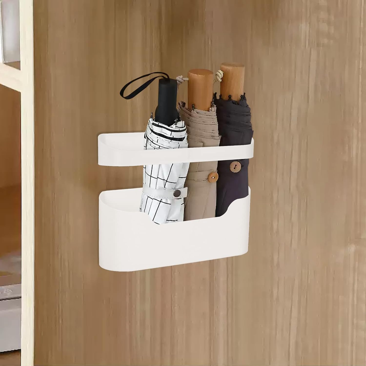 White Wall Umbrella Holder With Drip Tray