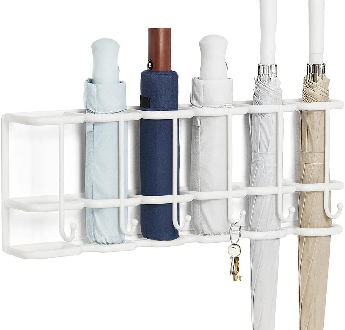 White Metal Wall Entry Umbrella Storage Rack