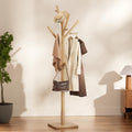 Natural Wood 14-Hook Adjustable Coat Rack