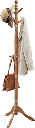 Caramel Wood 10-Hook Free Standing Coat Rack