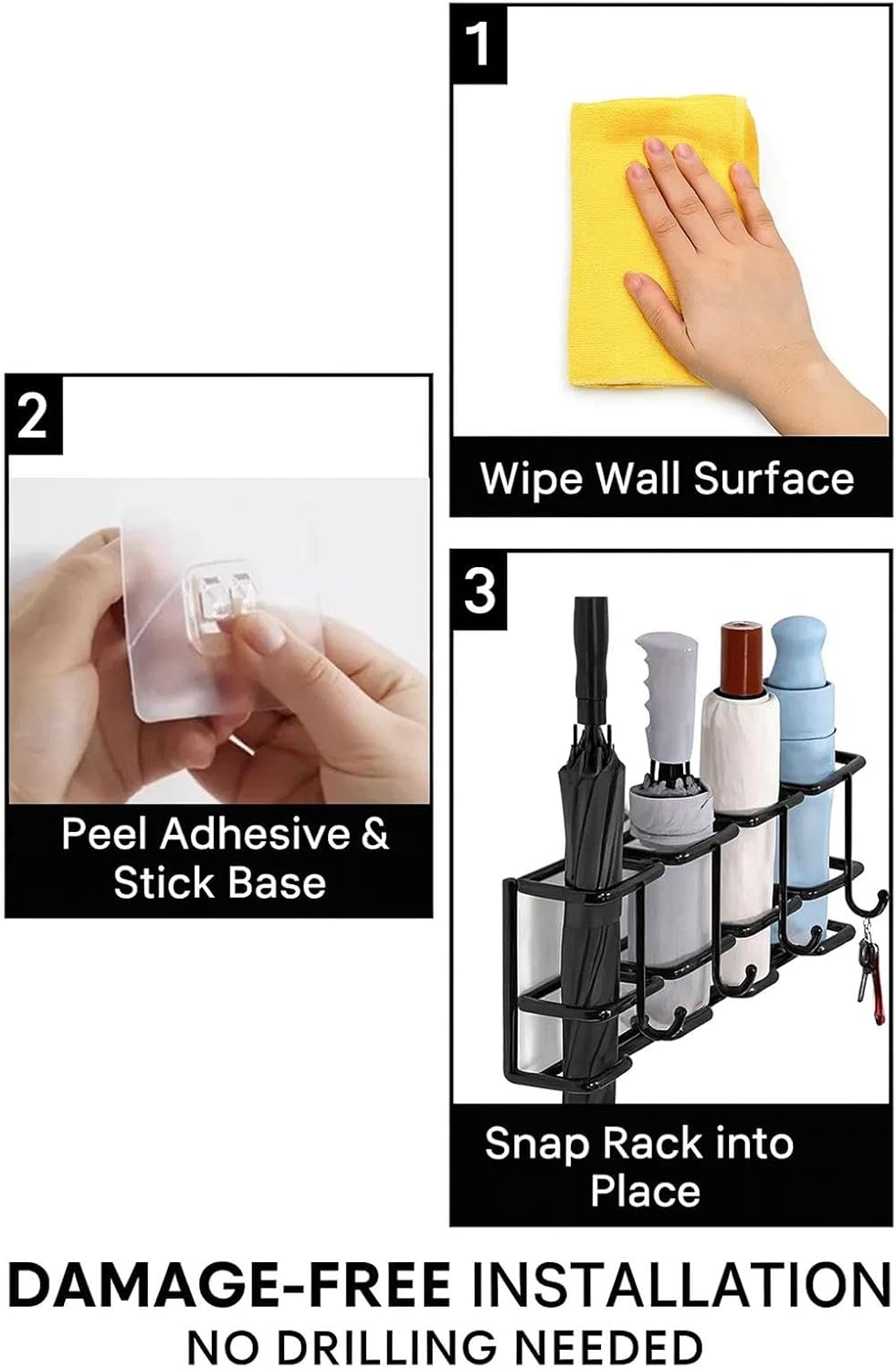 Black Metal Wall Entry Umbrella Storage Rack