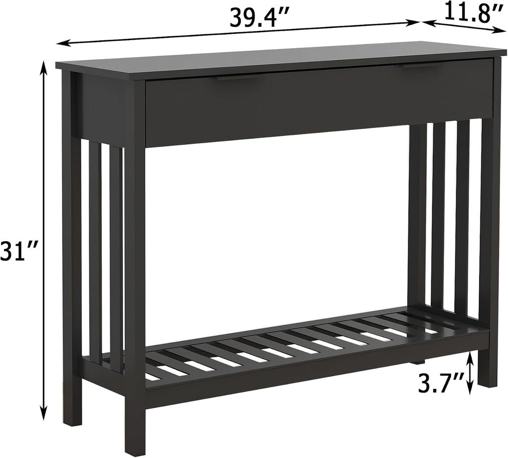 Black Slim Storage Console Entryway Table