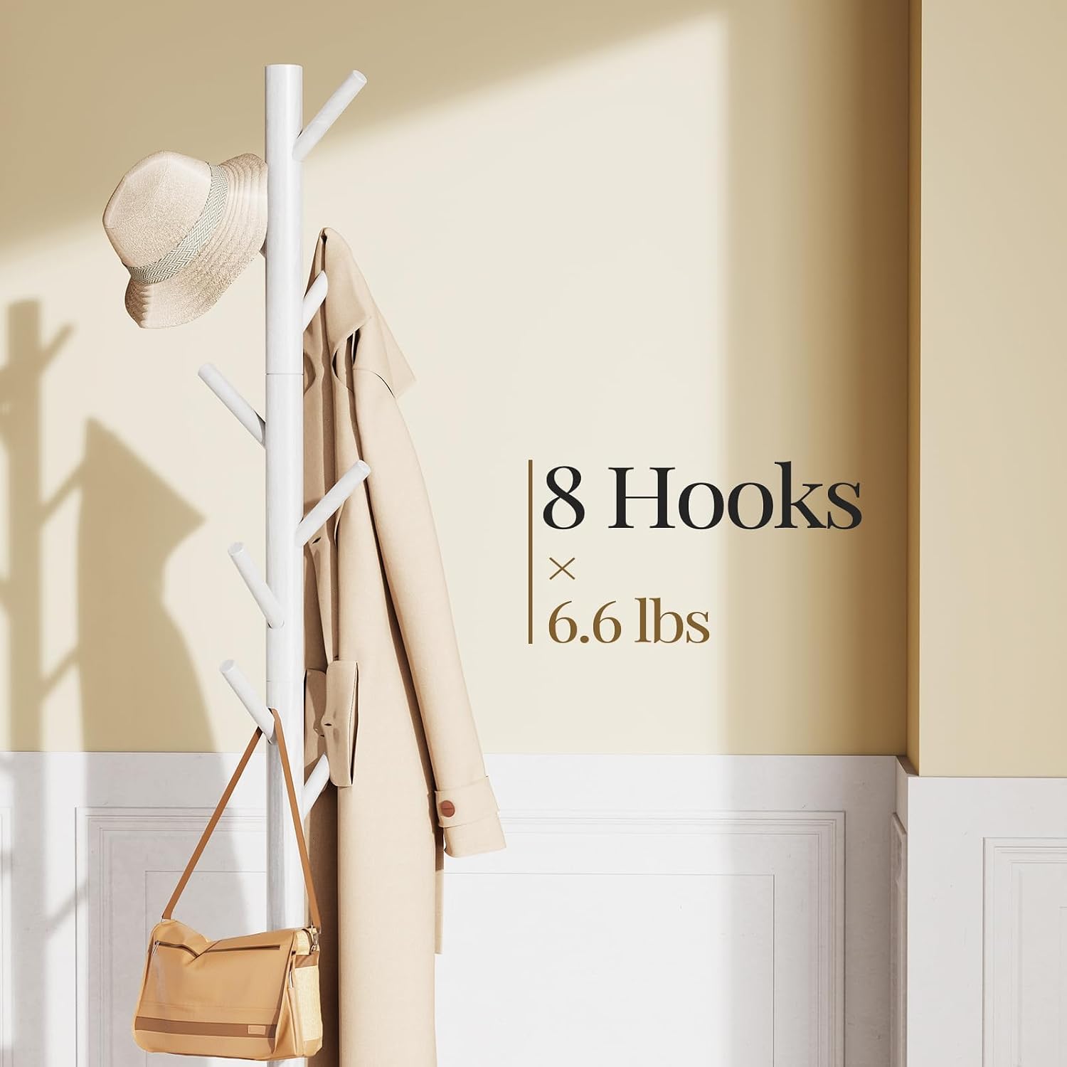 Solid Wood 8-Hook Adjustable Coat Rack