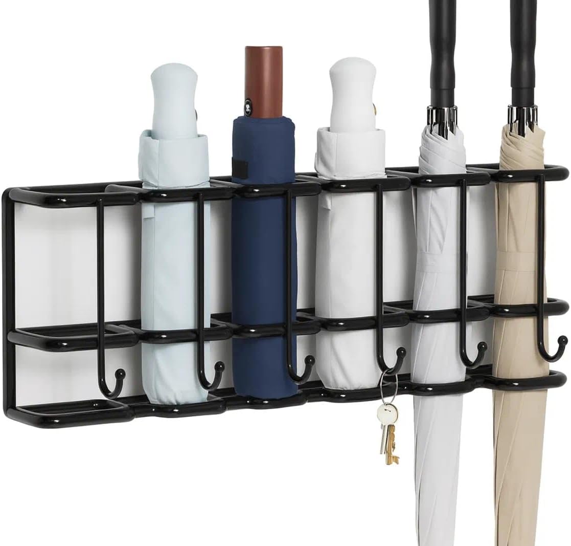Black Metal Wall Entry Umbrella Storage Rack