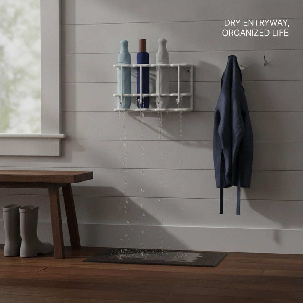 White Iron Wall Umbrella Drying Rack