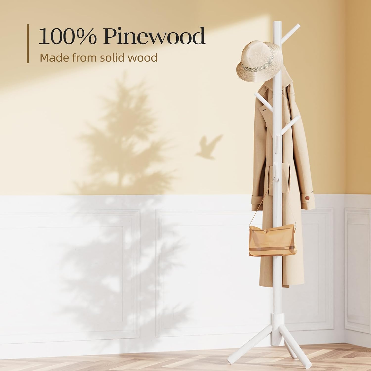 Solid Wood 8-Hook Adjustable Coat Rack