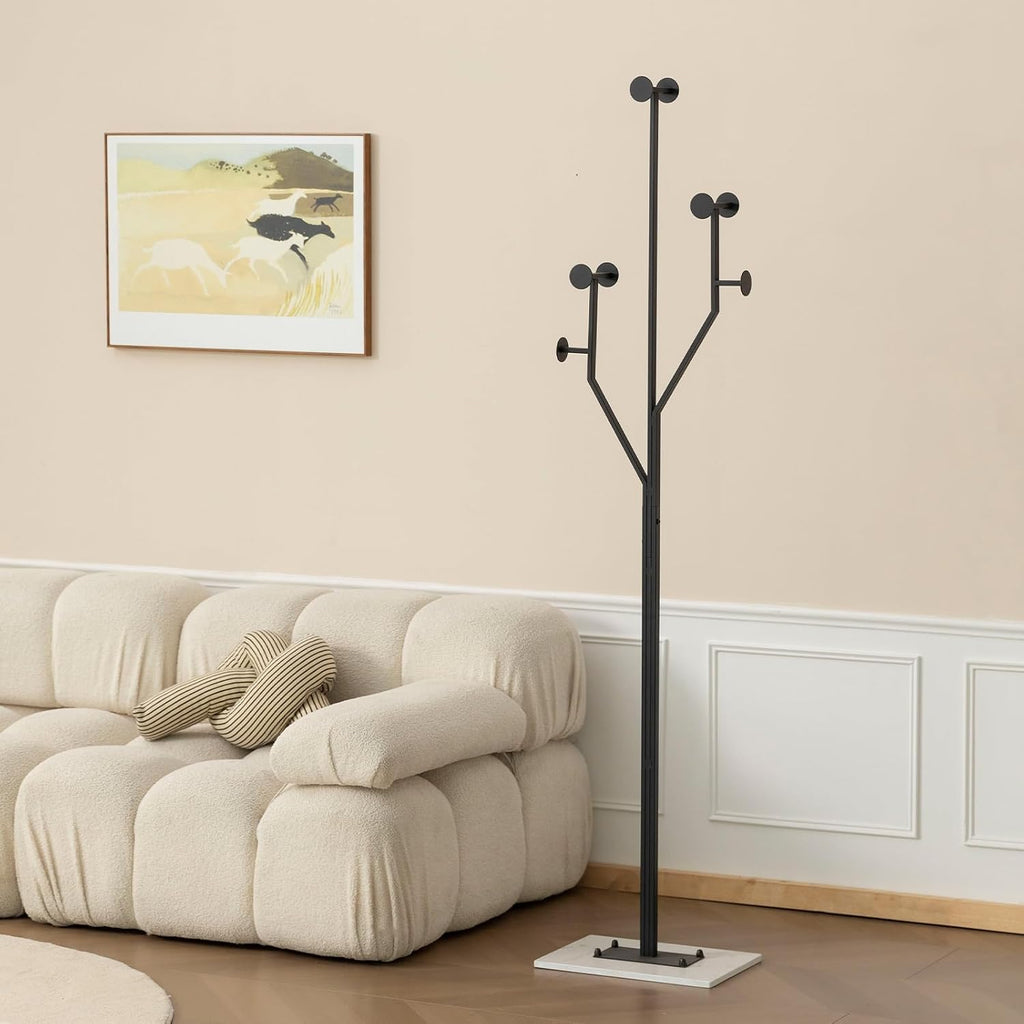 Black Tree Metal Marble Coat Rack Stand
