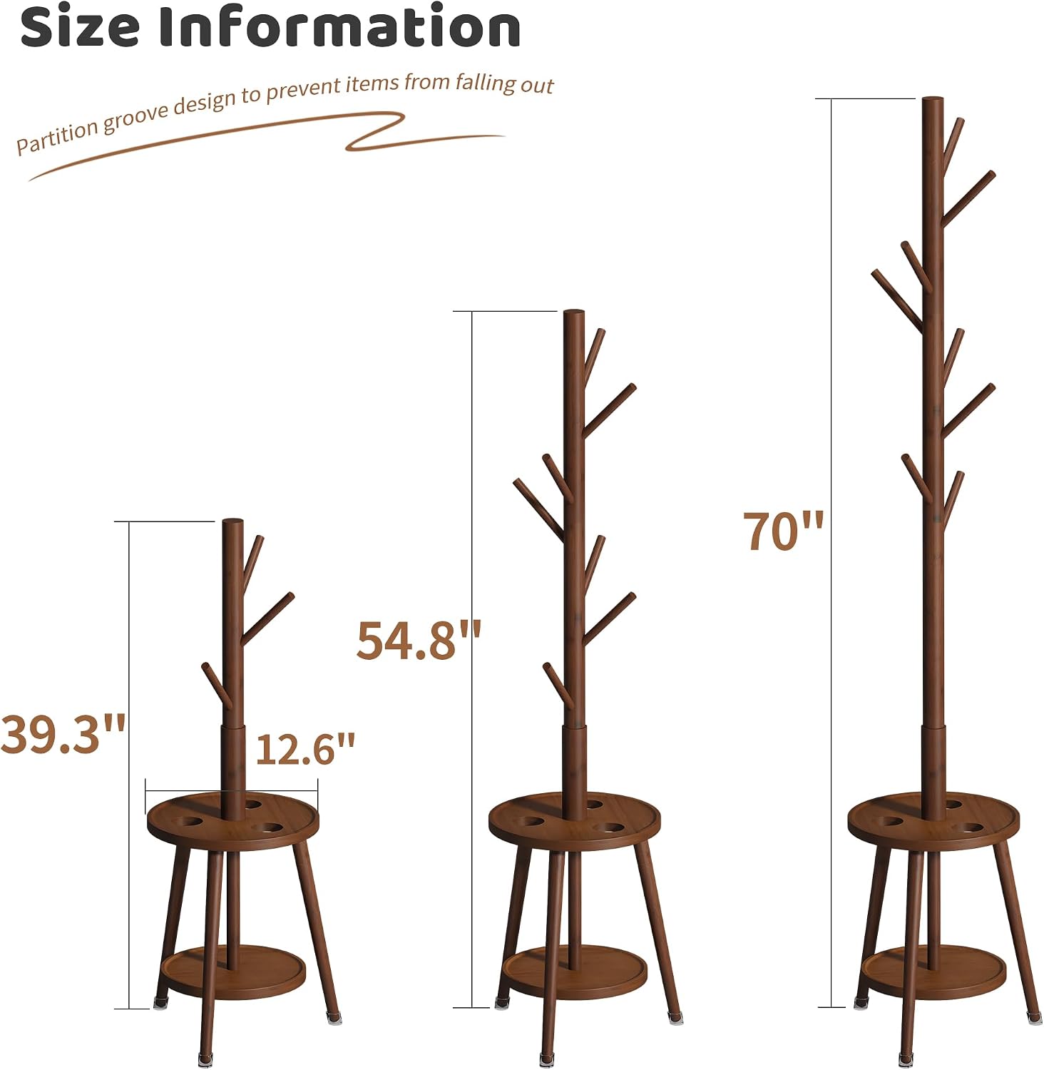 Brown Bamboo 8-Hook Coat Rack Umbrella Stand