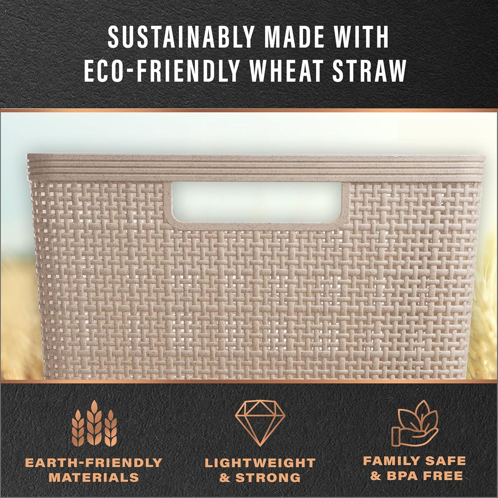 Woven Plastic Basket Jute Storage Organizer Small Natural