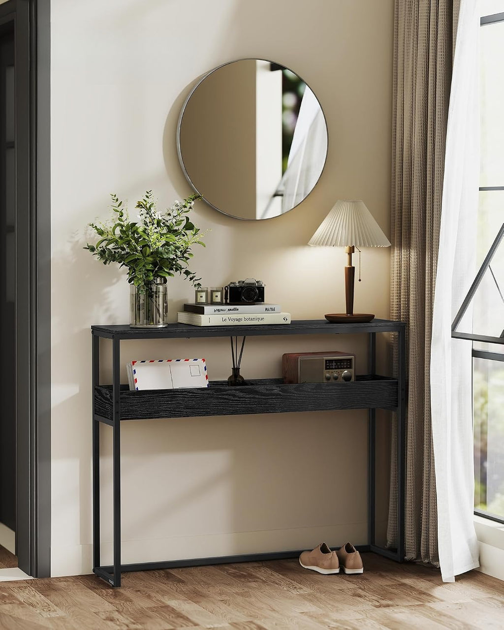 Black 2-Tier Narrow Console Entryway Table