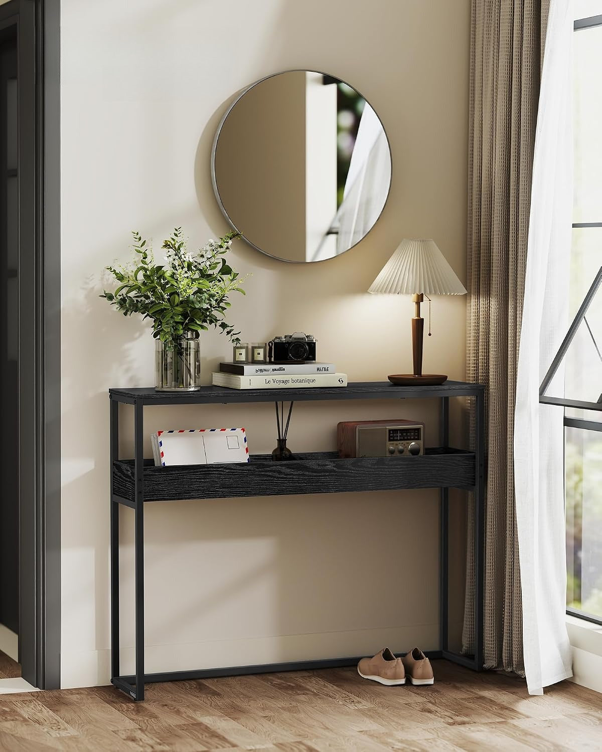 Black 2-Tier Narrow Console Entryway Table