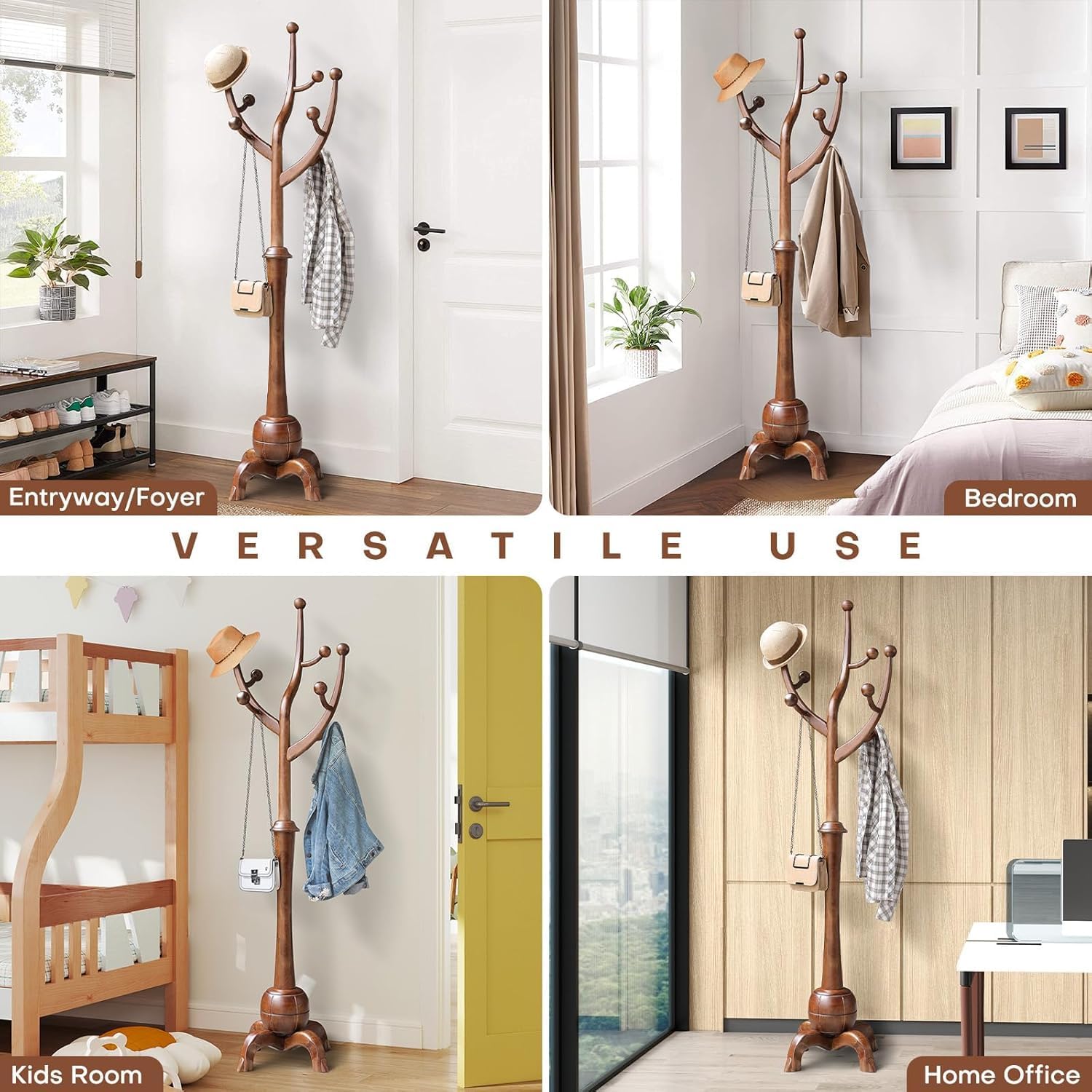 Walnut Tree 8-Hook Freestanding Coat Rack