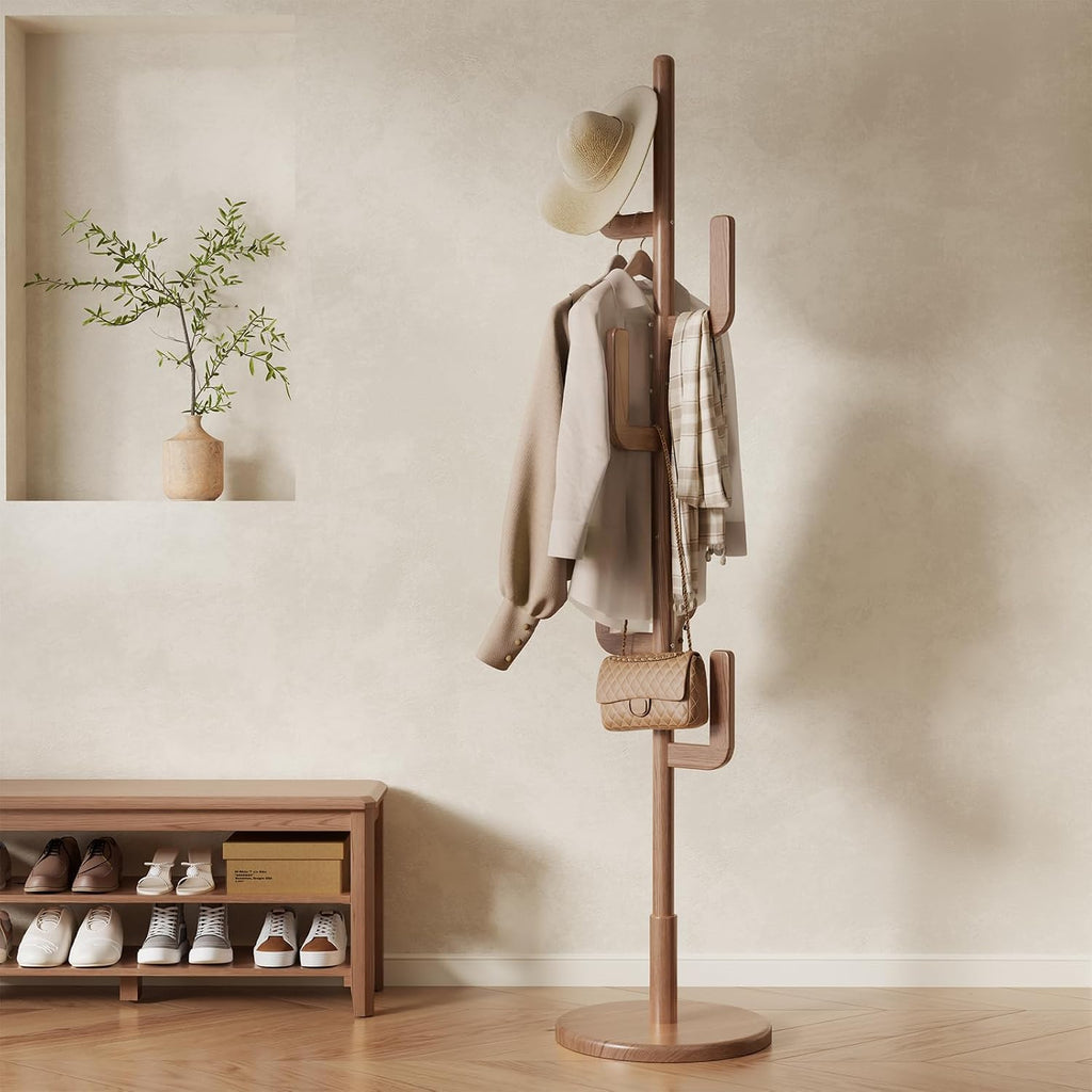 Walnut Cactus 6-Hook Adjustable Coat Rack