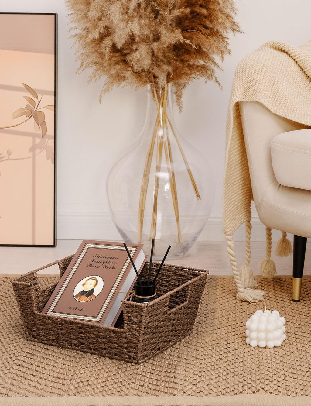 Paper Rope Woven Basket Stackable Storage Pantry Brown