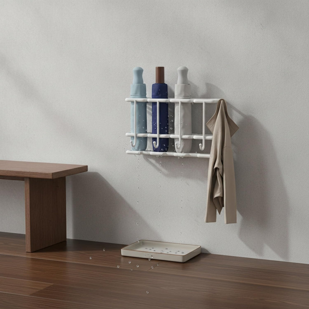 White Iron Wall Umbrella Drying Rack