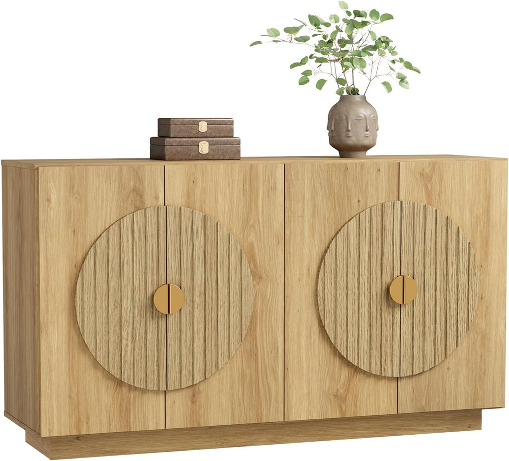Fluted Oak Buffet Cabinet Console Table
