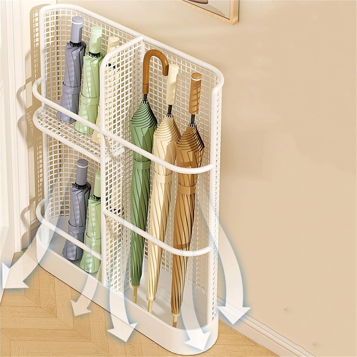 White Small Wall Umbrella Stand With Drain