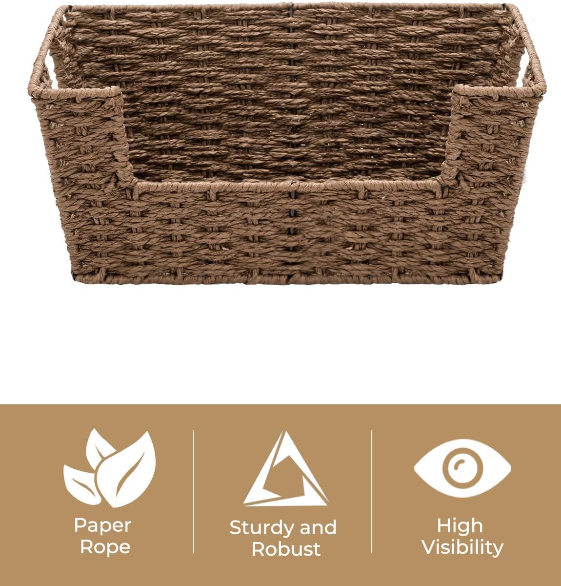 Paper Rope Woven Basket Stackable Storage Pantry Brown