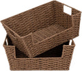 Paper Rope Woven Basket Stackable Storage Pantry Brown