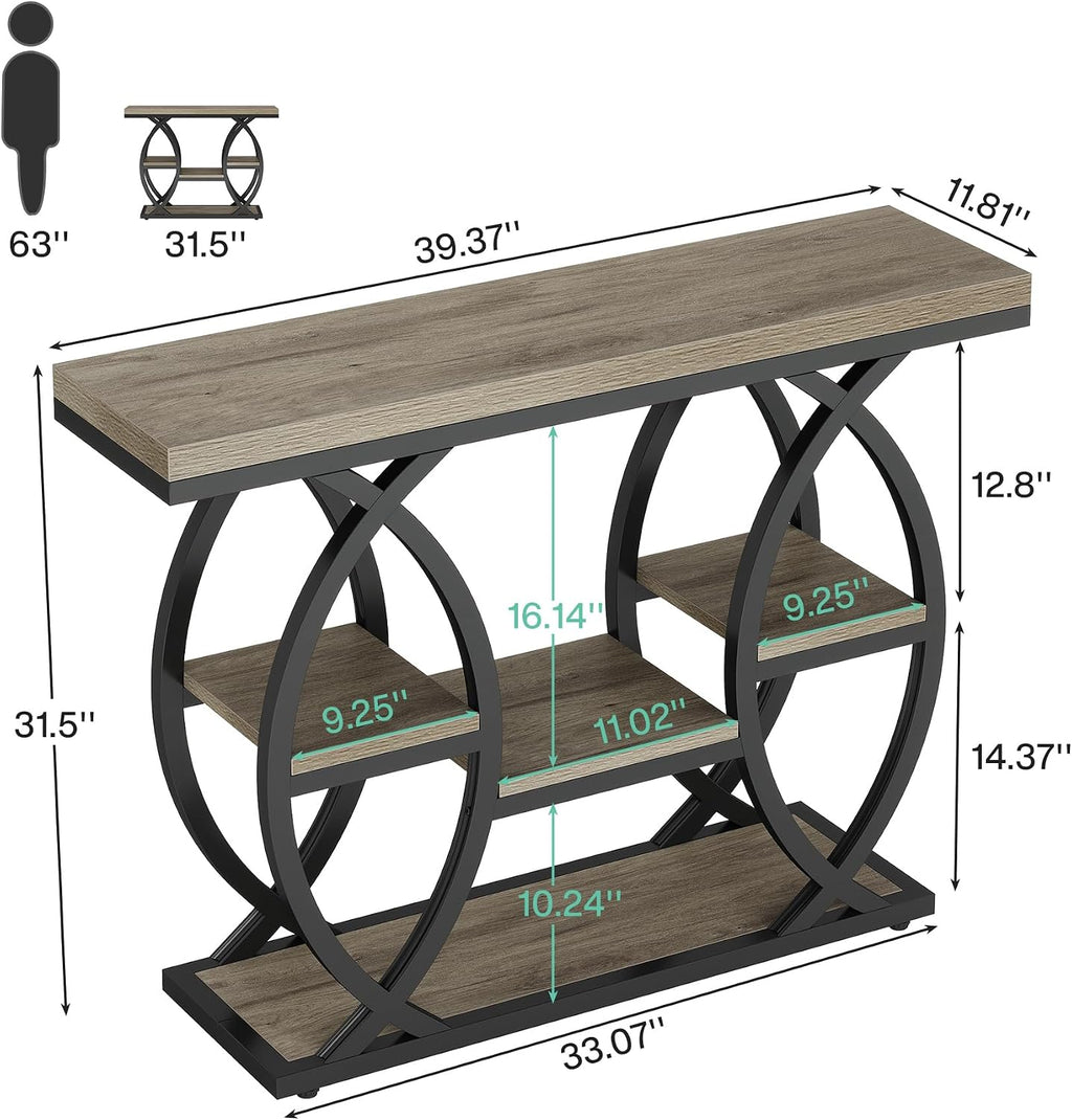 Grey 4-Tier Industrial Narrow Console Table