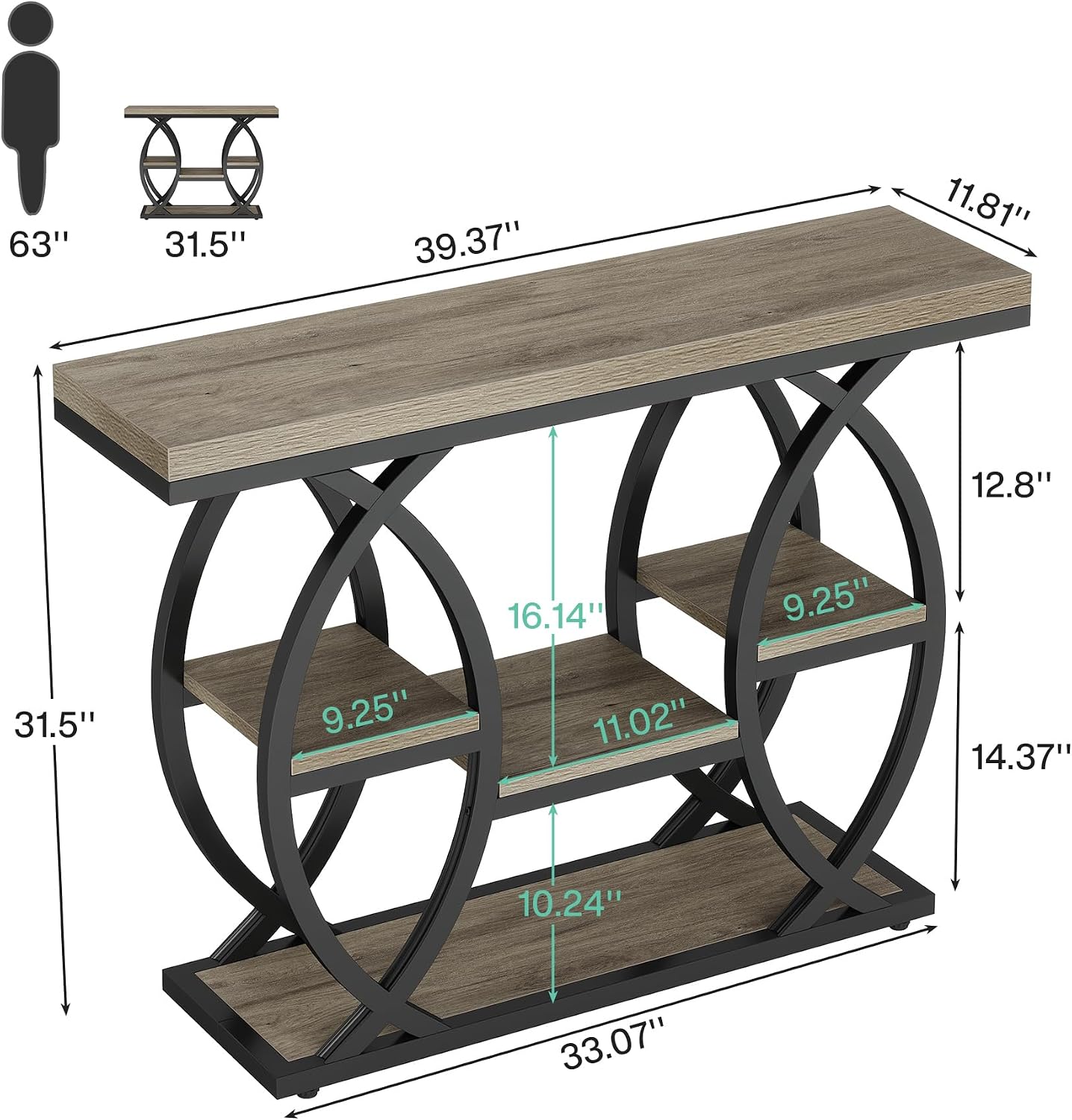 Grey 4-Tier Industrial Narrow Console Table