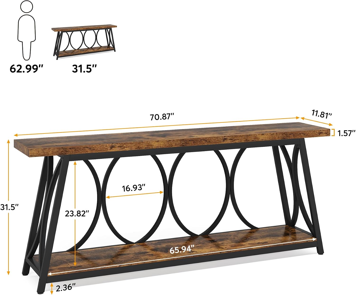 70.9" Brown Industrial Storage Console Table