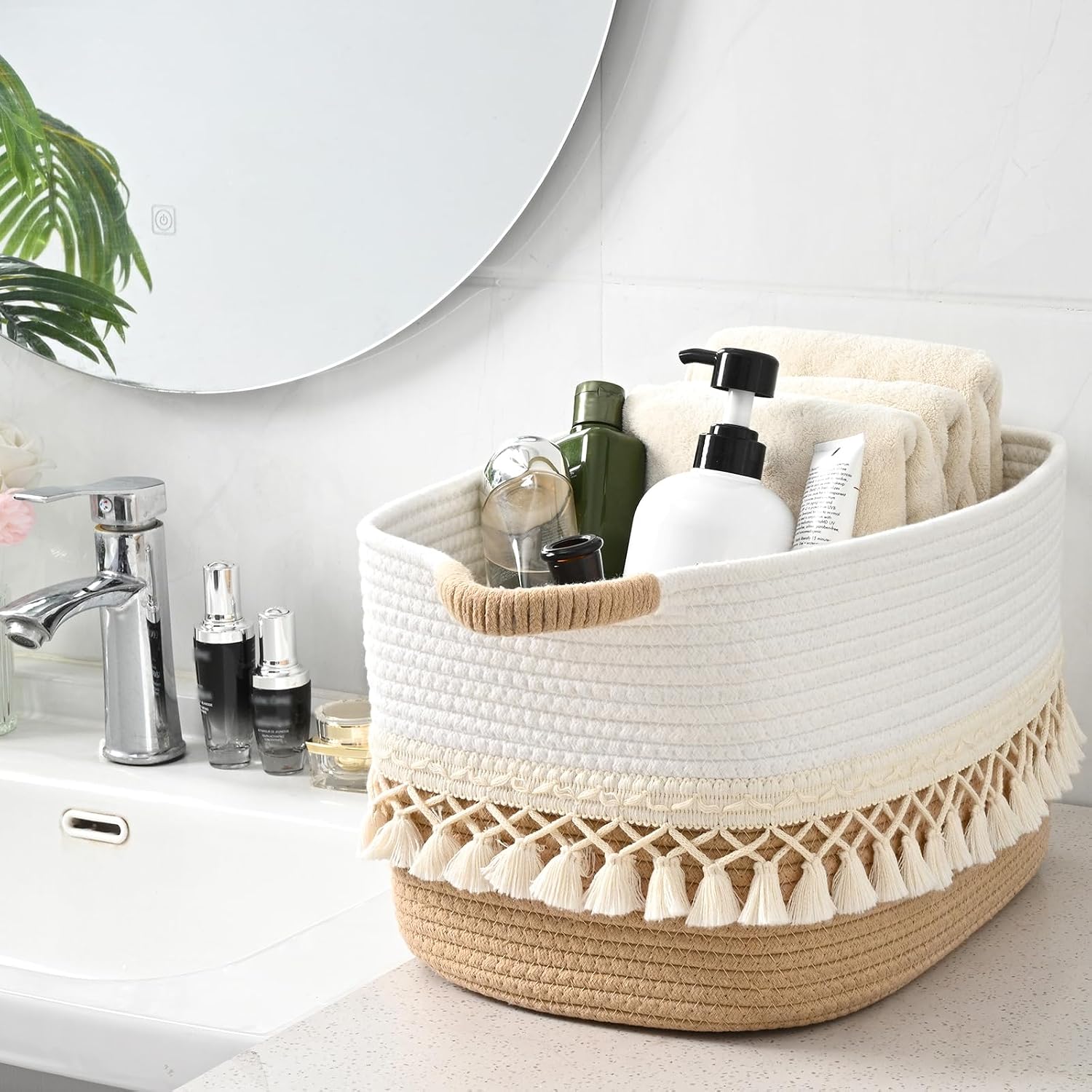 Cotton Rope Storage Baskets Boho Tassel Large Organizer