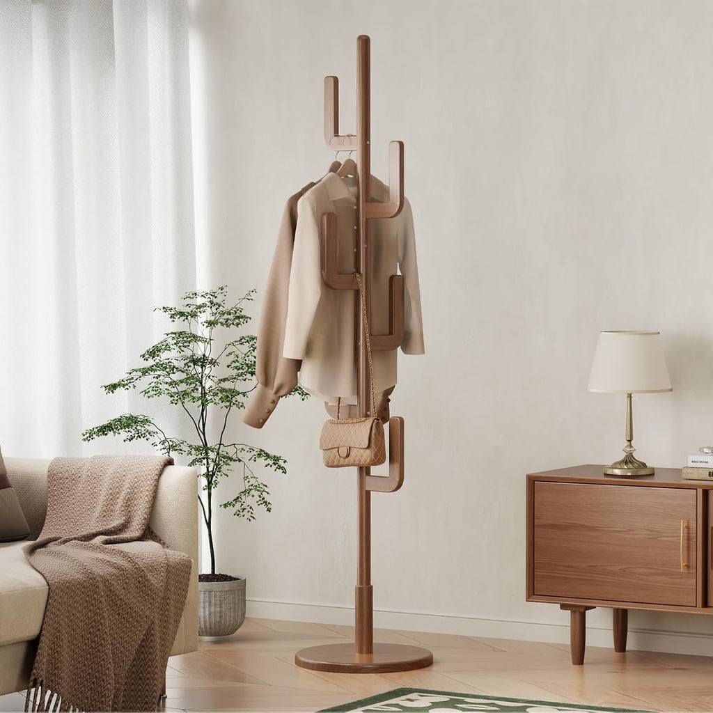 Walnut Cactus 6-Hook Adjustable Coat Rack