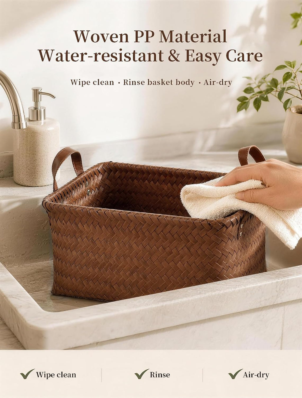 Woven Storage Baskets Wicker Waterproof Handle