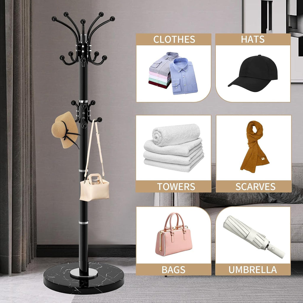 Black 360° Rotating 16-Hook Coat Rack