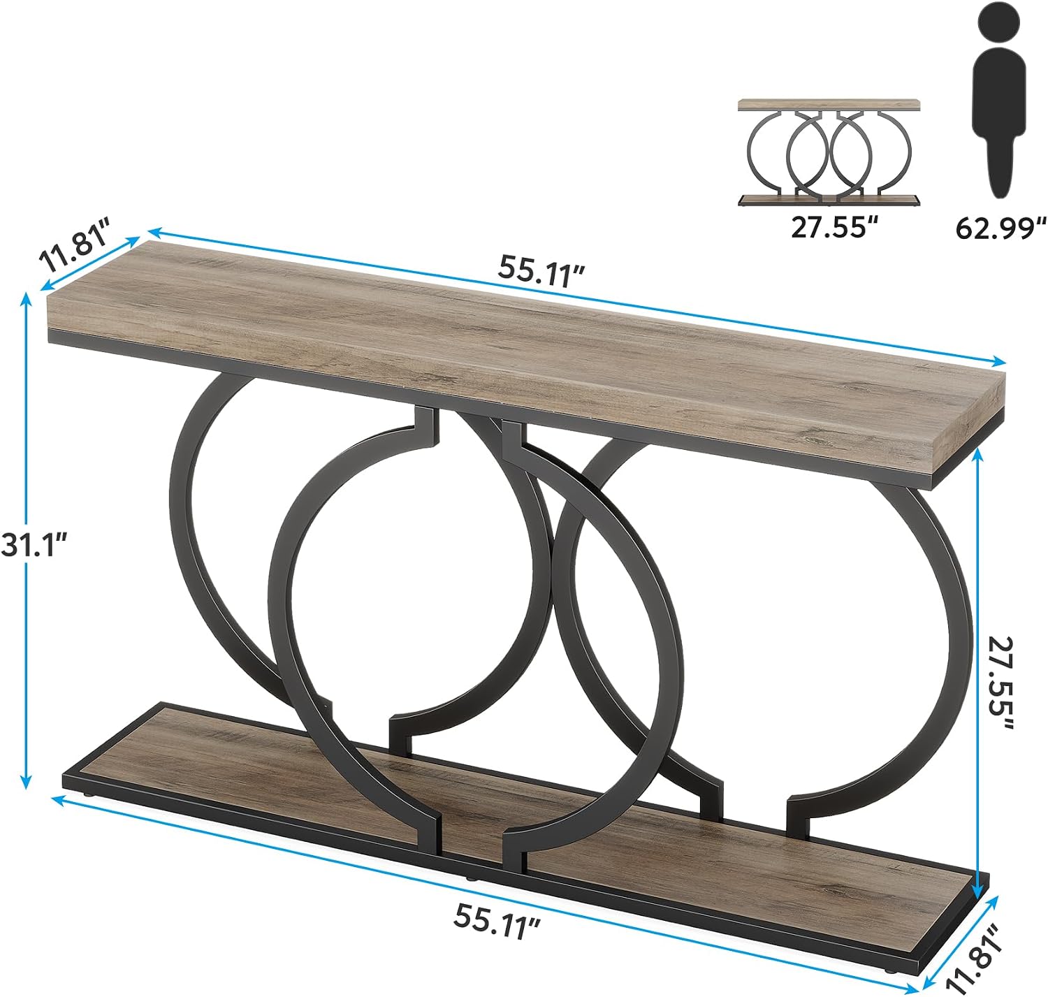 55" Industrial Grey Console Table