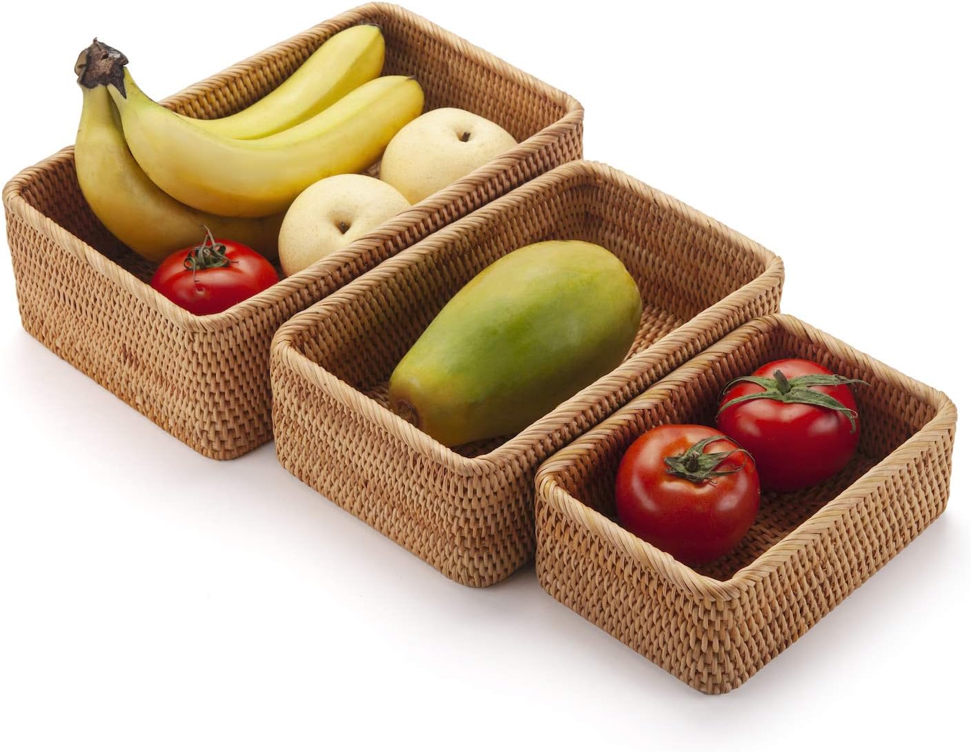 Rattan Fruit Baskets Wicker Storage Stackable Rectangular