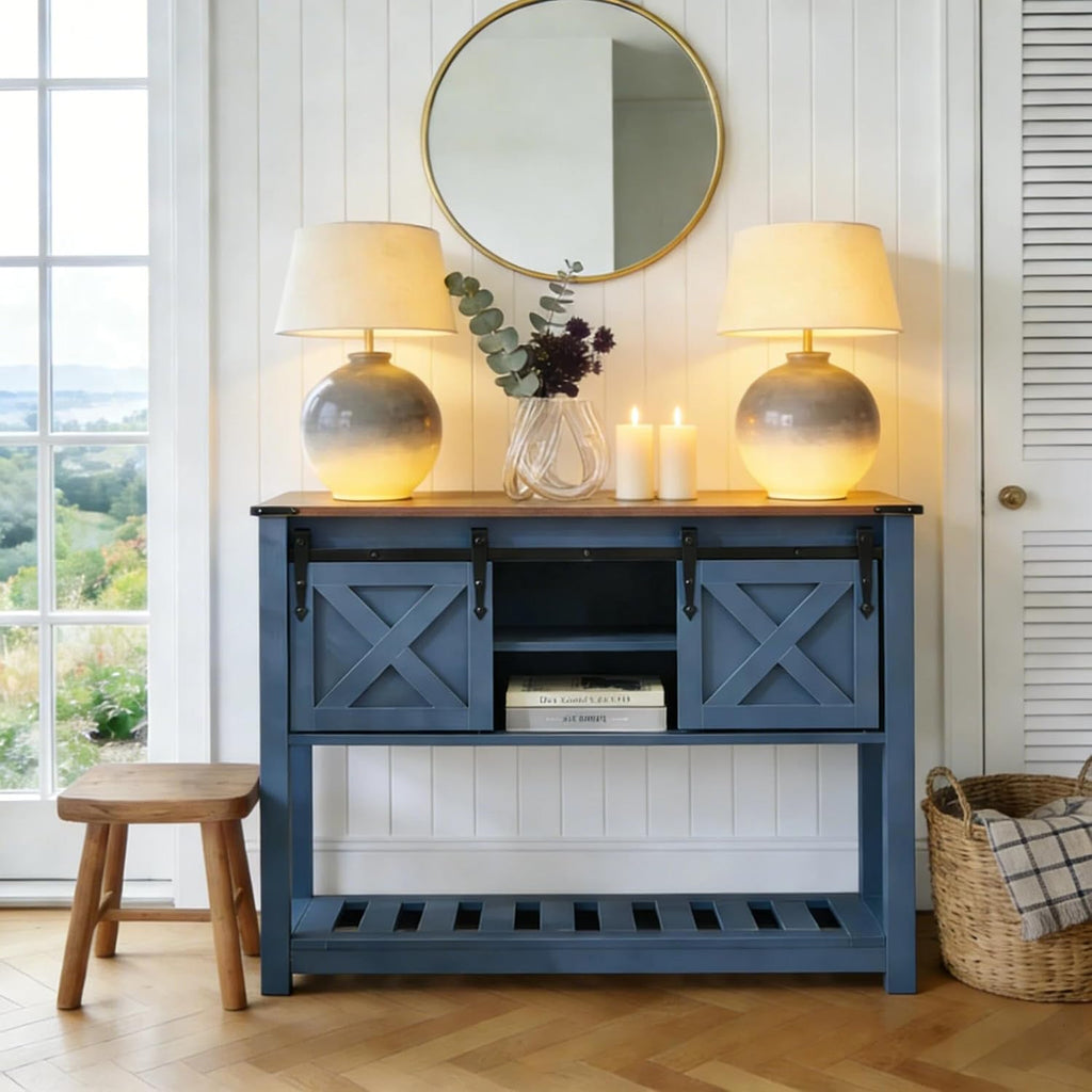 Navy Blue Farmhouse Console Entryway Storage Table
