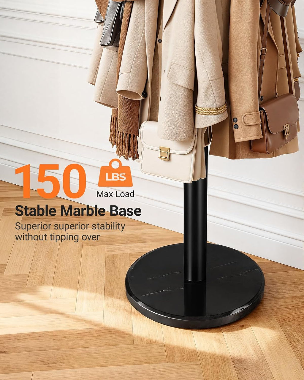 Black 16-Hook Coat Rack With Umbrella Holder
