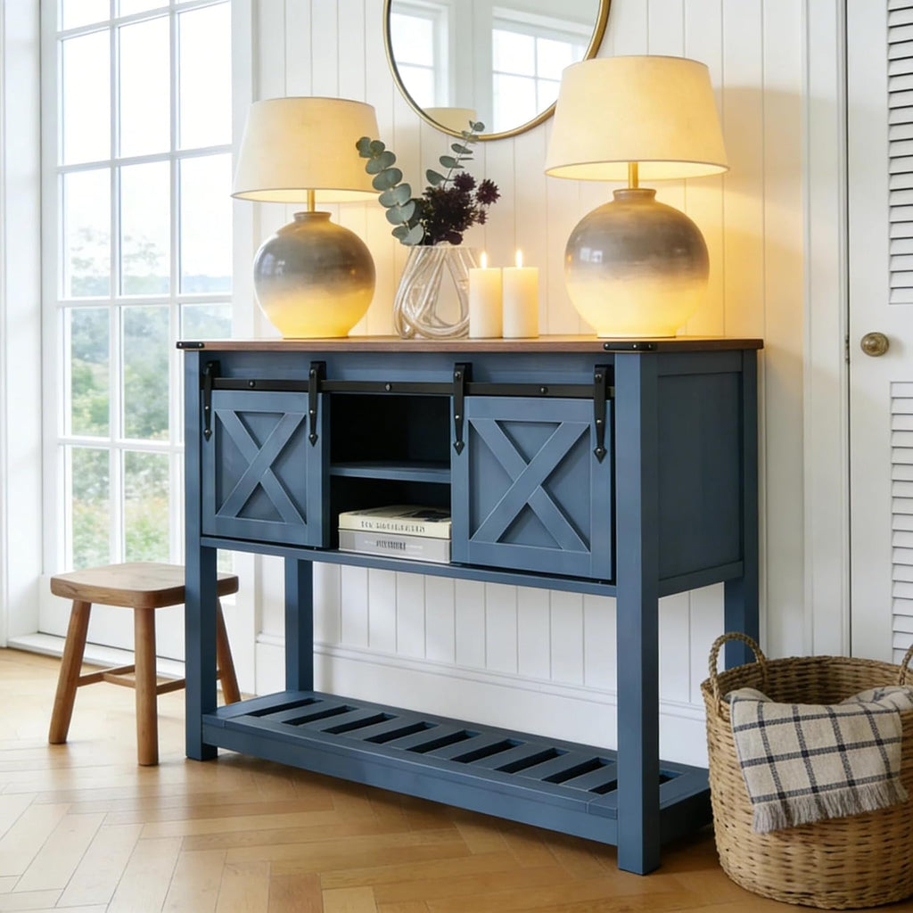 Navy Blue Farmhouse Console Entryway Storage Table