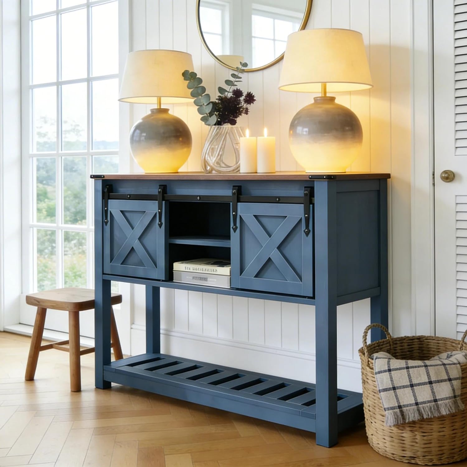 Navy Blue Farmhouse Console Entryway Storage Table
