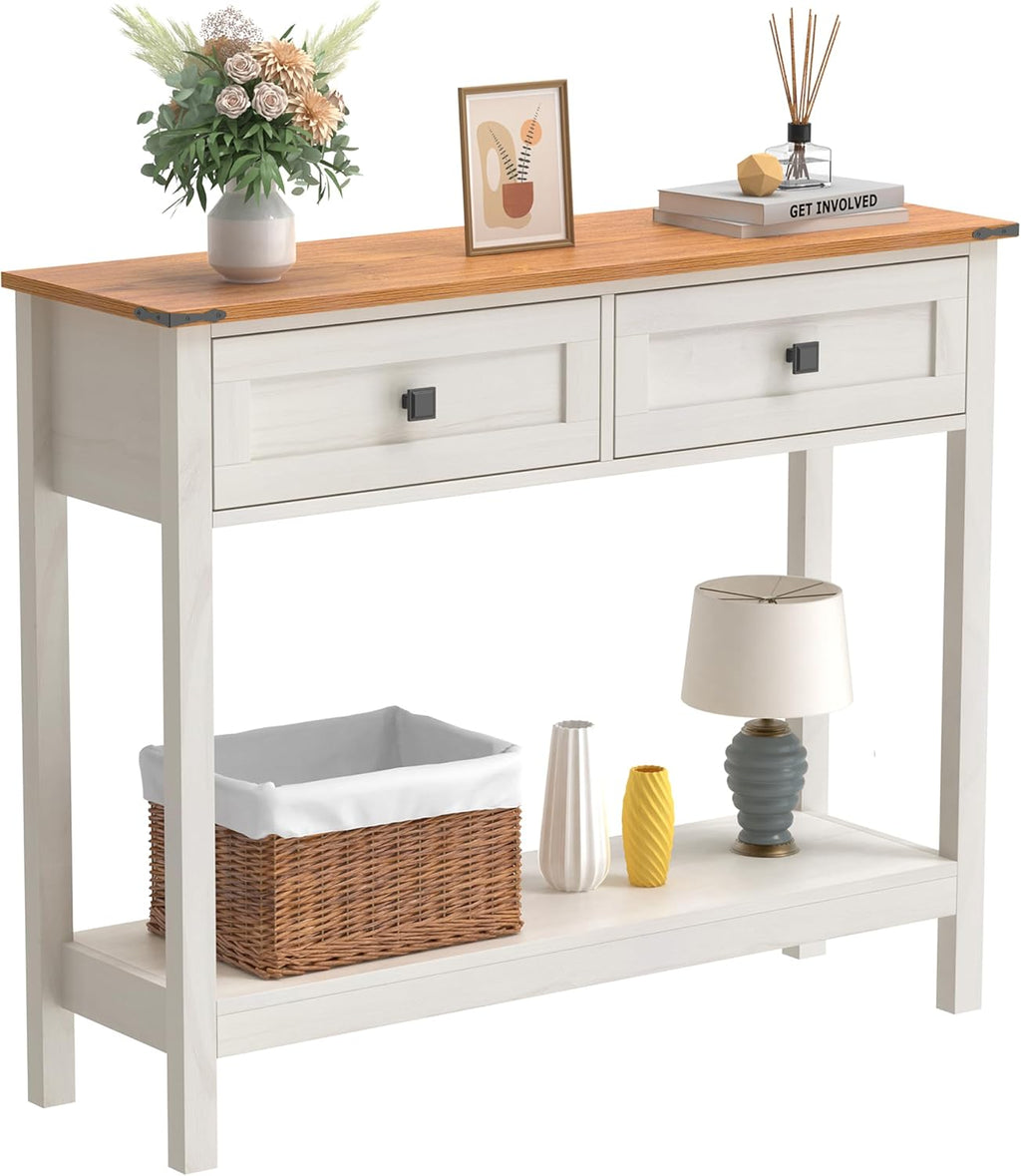 Farmhouse Console Table Storage Drawer Shelf