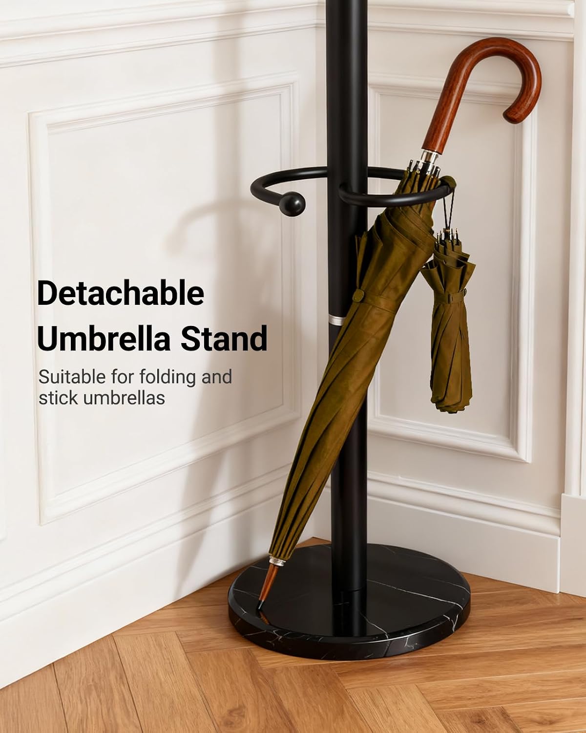 Black 16-Hook Coat Rack With Umbrella Holder