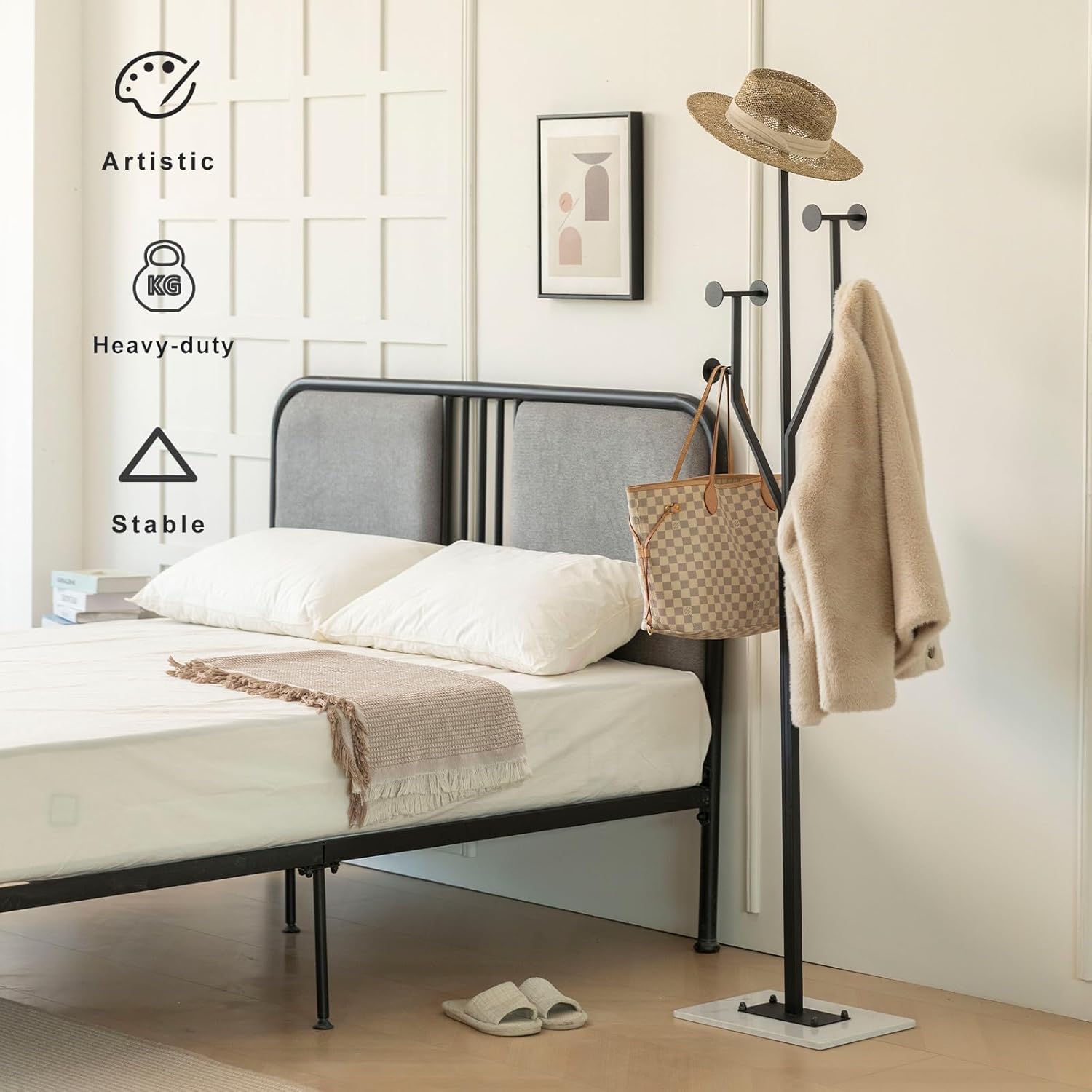 Black Tree Metal Marble Coat Rack Stand