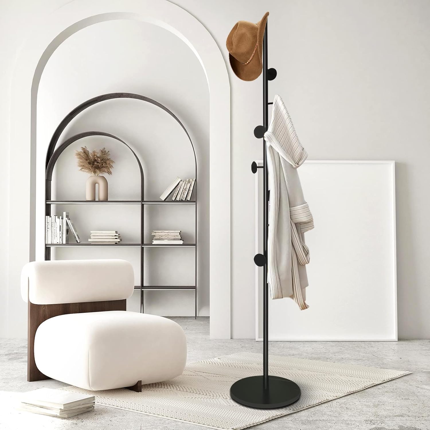 Black Metal 8-Hook Freestanding Coat Tree