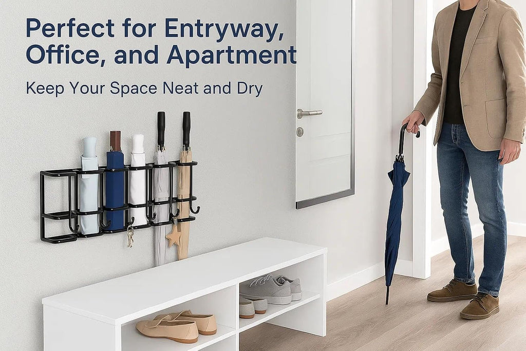 Black Metal Wall Entry Umbrella Storage Rack