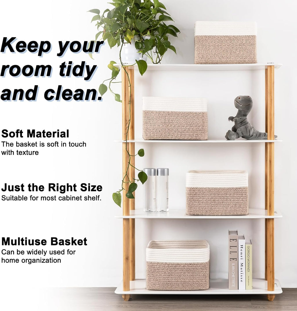Woven Storage Baskets Organizer Toys Brown White Durable
